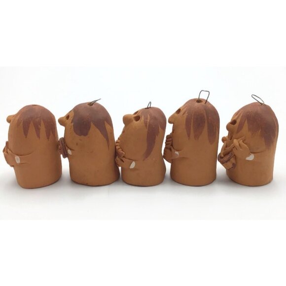 Terracotta Thumb Shaped Music Band Folk Art Ornaments Set of 5 Mariachi Handmade - Picture 9 of 14